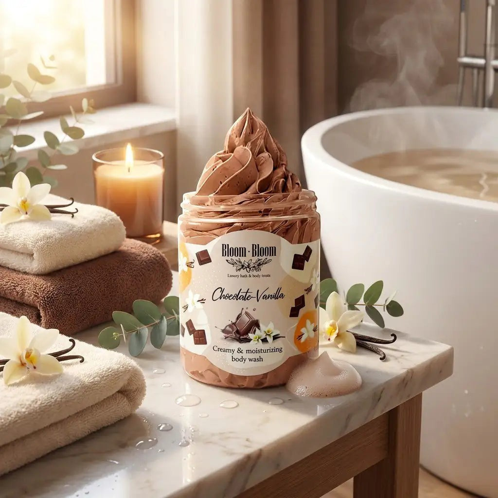 Bloom-Bloom Chocolate-Vanilla creamy & moisturizing body wash with shea butter, 250gr. Rich chocolate mousse texture.