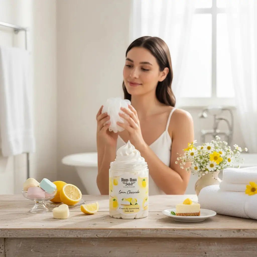 Bloom-Bloom Luxury Bath & Body treats Lemon Cheesecake creamy body wash with shea butter, 250gr. Rich lather, long-lasting softness.