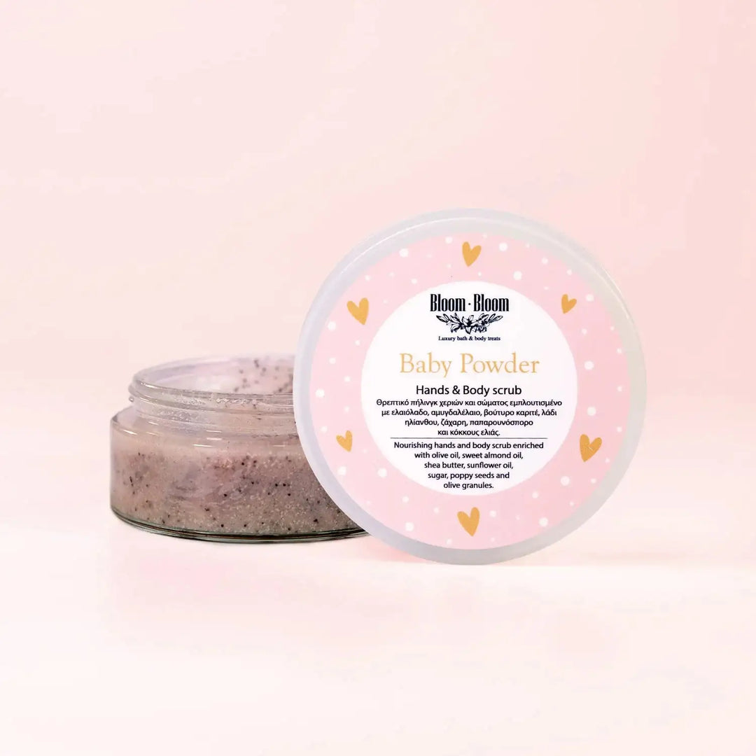 Peeling Σώματος Baby Powder με Ζάχαρη, Κόκκους Ελιάς & Παπαρουνόσπορο | 200gr