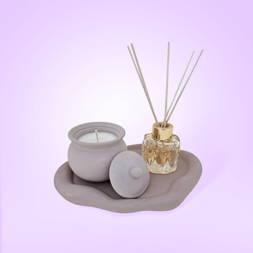 MOCHA Scented Room Set with Scented Sticks, Scented Soy Wax &amp;amp; Decoration Tray 24x16cm.