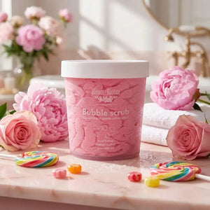 Bloom-Bloom Bubble Scrub Lollipop foaming sugar scrub with mango butter, shea butter, and avocado oil. Pink, 280gr.