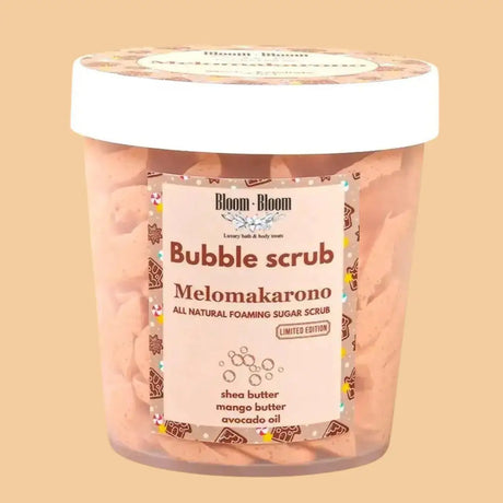 Bloom-Bloom Bubble Scrub Melomakarono 2-in-1 Foaming Sugar Scrub with Mango Butter, Shea Butter, Avocado Oil