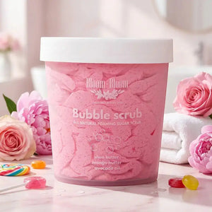 Bloom-Bloom Luxury Bath & Body treats pink bubble scrub with mango butter, shea butter, and avocado oil. 280gr.
