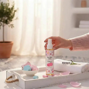 Bloom-Bloom Luxury Bath & Body treats Bubblegum Hair & Body Mist with Panthenol & Aloe Vera, 100ml bottle with candy graphics.