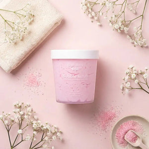 Bloom-Bloom Luxury Bath & Body treats pink bubble scrub with mango butter, shea butter, and avocado oil. 280gr.