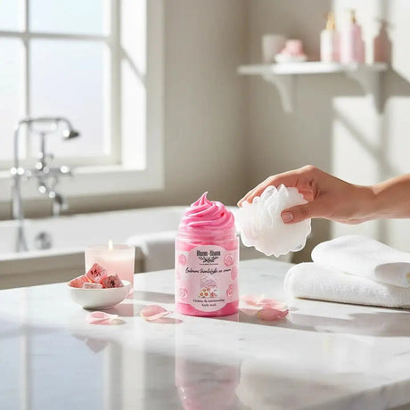 Bloom-Bloom Luxury Bath & Body treats pink creamy body wash with rose and loukoumi scent, shea butter, 250gr