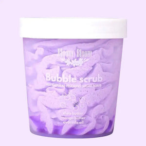 Bloom-Bloom Luxury Bath & Body treats Wild Orchid bubble scrub with mango butter, shea butter, and avocado oil. Foaming sugar scrub for exfoliation and hydration.