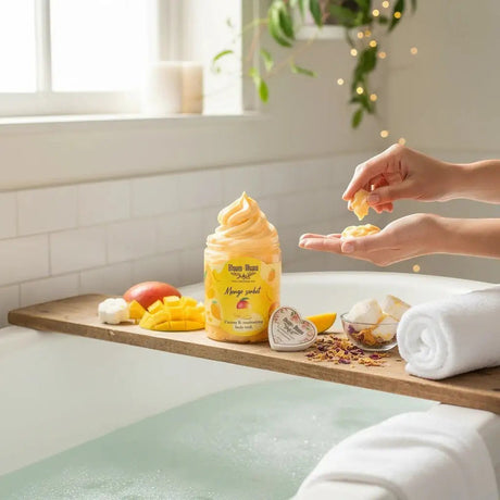 Bloom-Bloom Luxury Bath & Body treats Mango Sorbet creamy body wash with shea butter, 250gr. Tropical fruit scent.