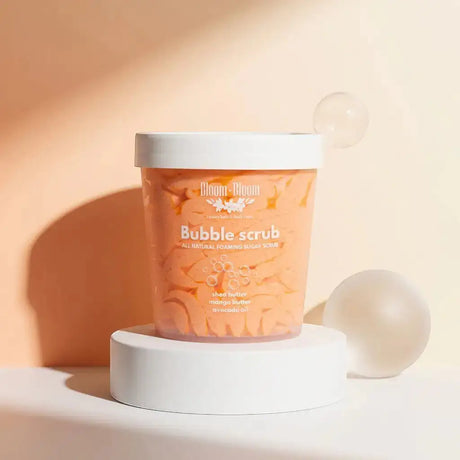 Bloom-Bloom Luxury Bath & Body treats orange foaming sugar scrub with mango butter, shea butter, and avocado oil. 280gr.