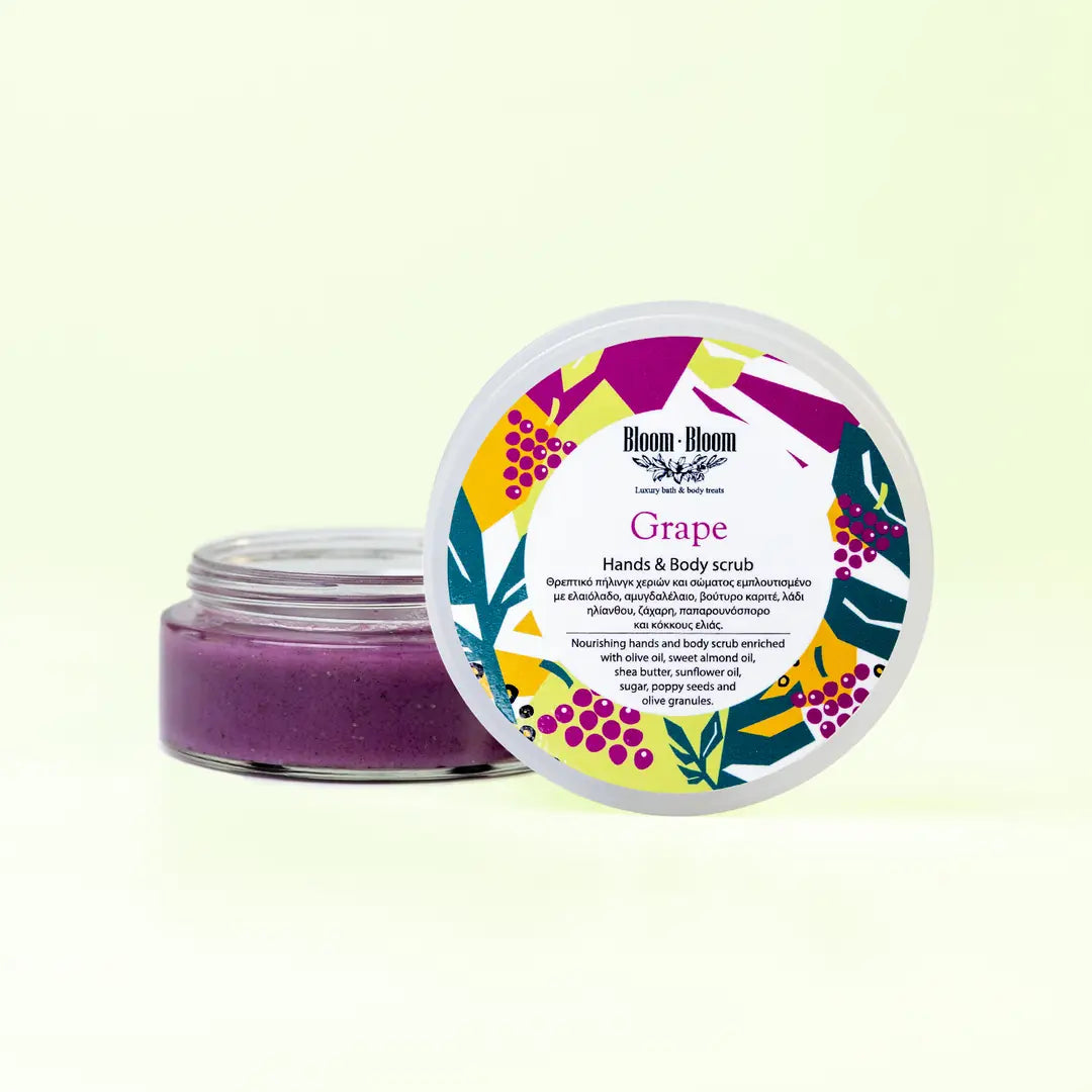 Peeling Σώματος Grape με Ζάχαρη, Κόκκους Ελιάς & Παπαρουνόσπορο | 200gr